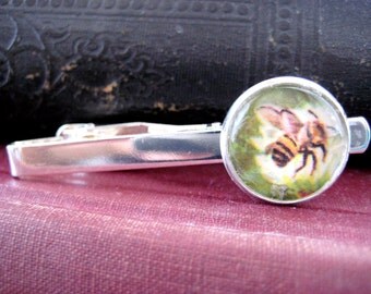 Vintage Bumble Bee Watercolor Illustration Silver Tie Clip/Tack from 1960 Children's Insects We Know Book