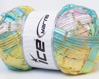 Blue Green Yellow Pink Lilac Gold Ice Samos Ribbon Yarn 100gr 1/2"w x 92yd 31238