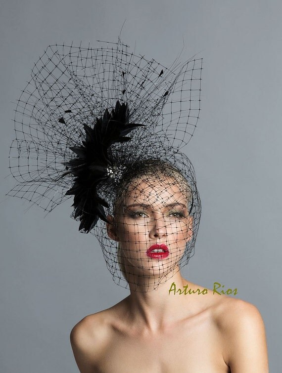 Items similar to Black cocktai hat, High fashion cocktail hat, Couture ...