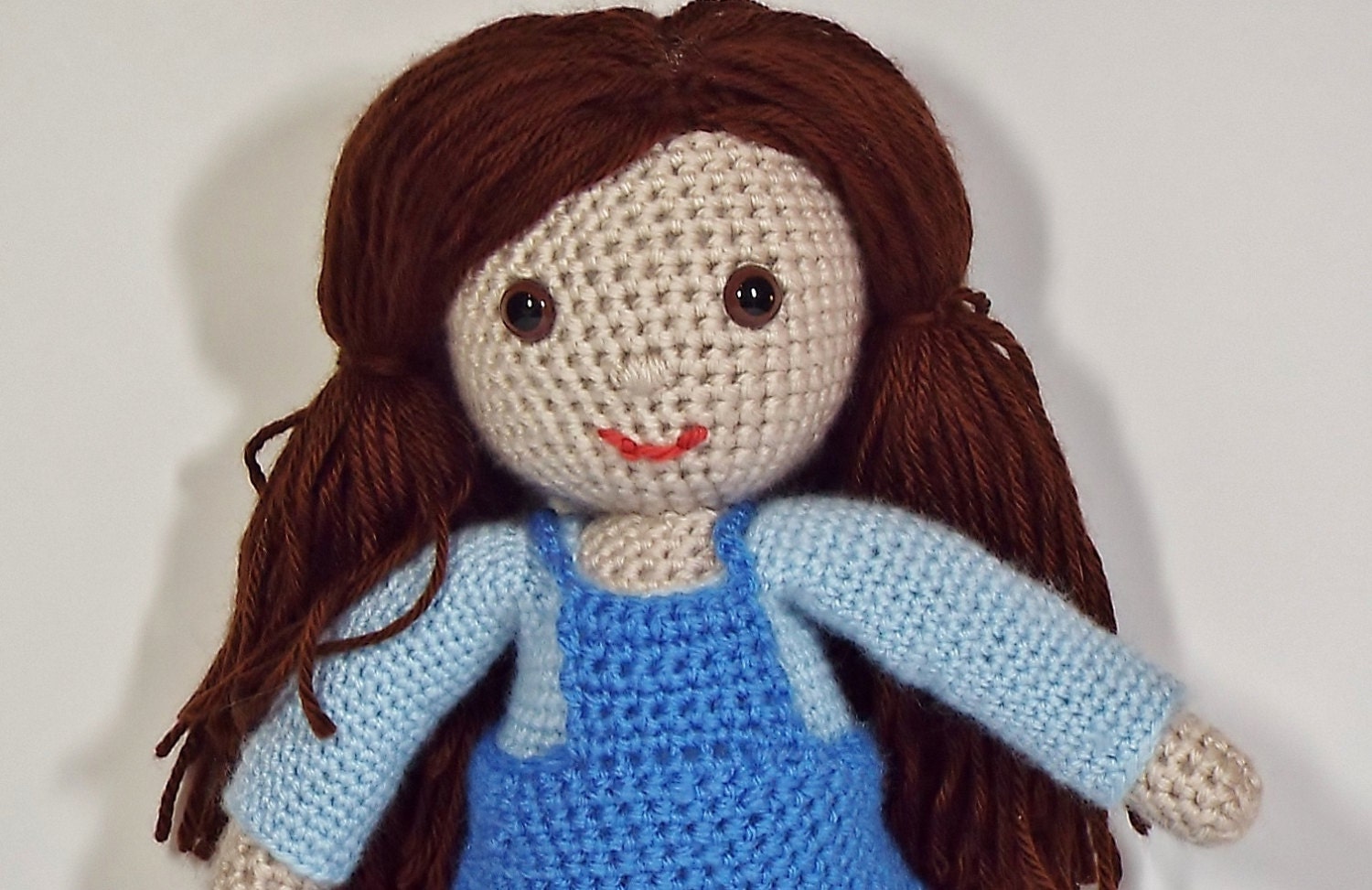 Crochet girl doll 12 tall brown hair brown by TinyFootprintCrochet