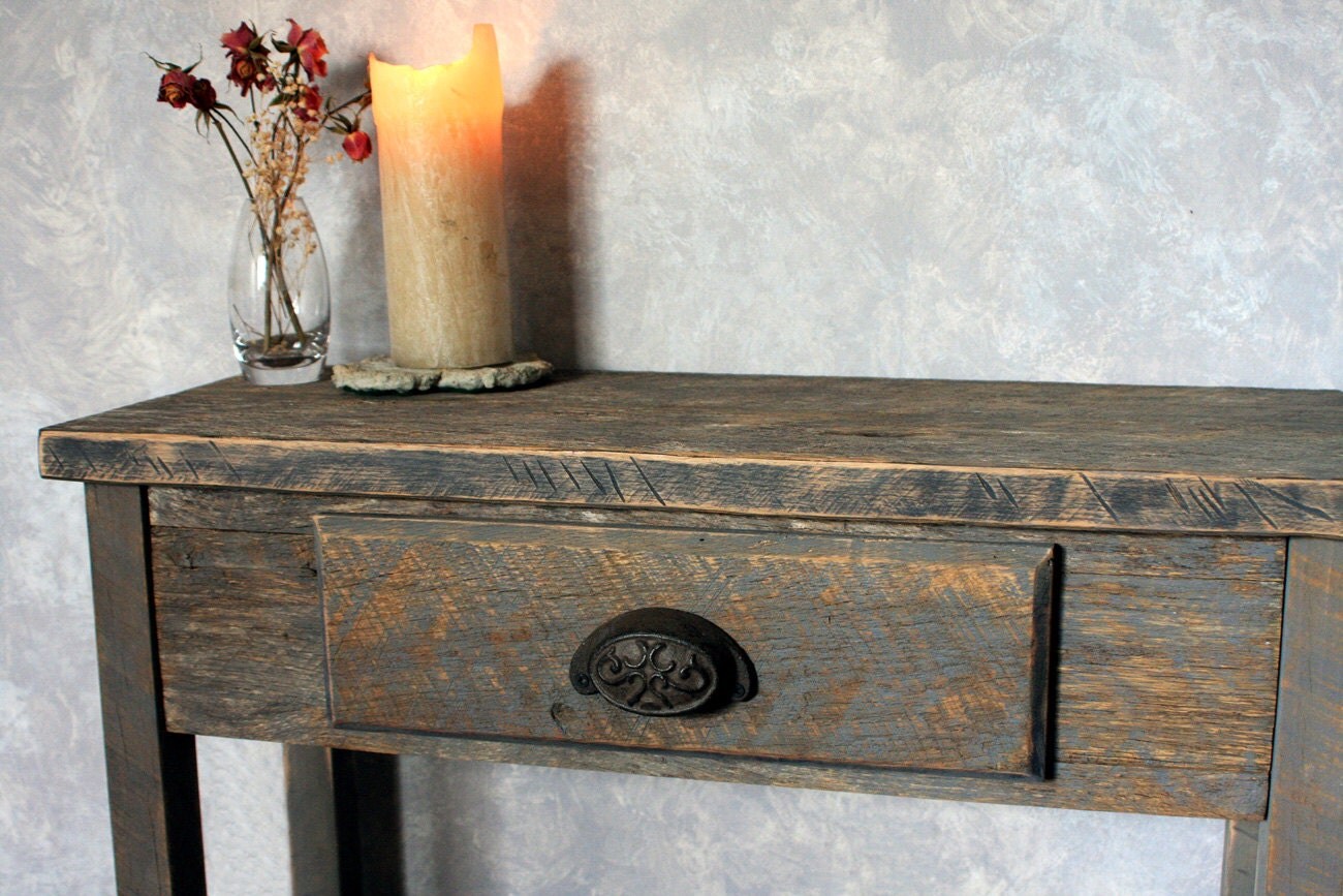 Small Entry Table Gray Reclaimed Wood by natureinspiredcrafts