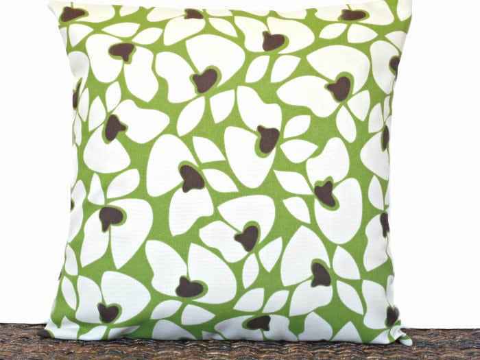 Modern Floral Pillow Cover Retro Lime Green Brown Ivory