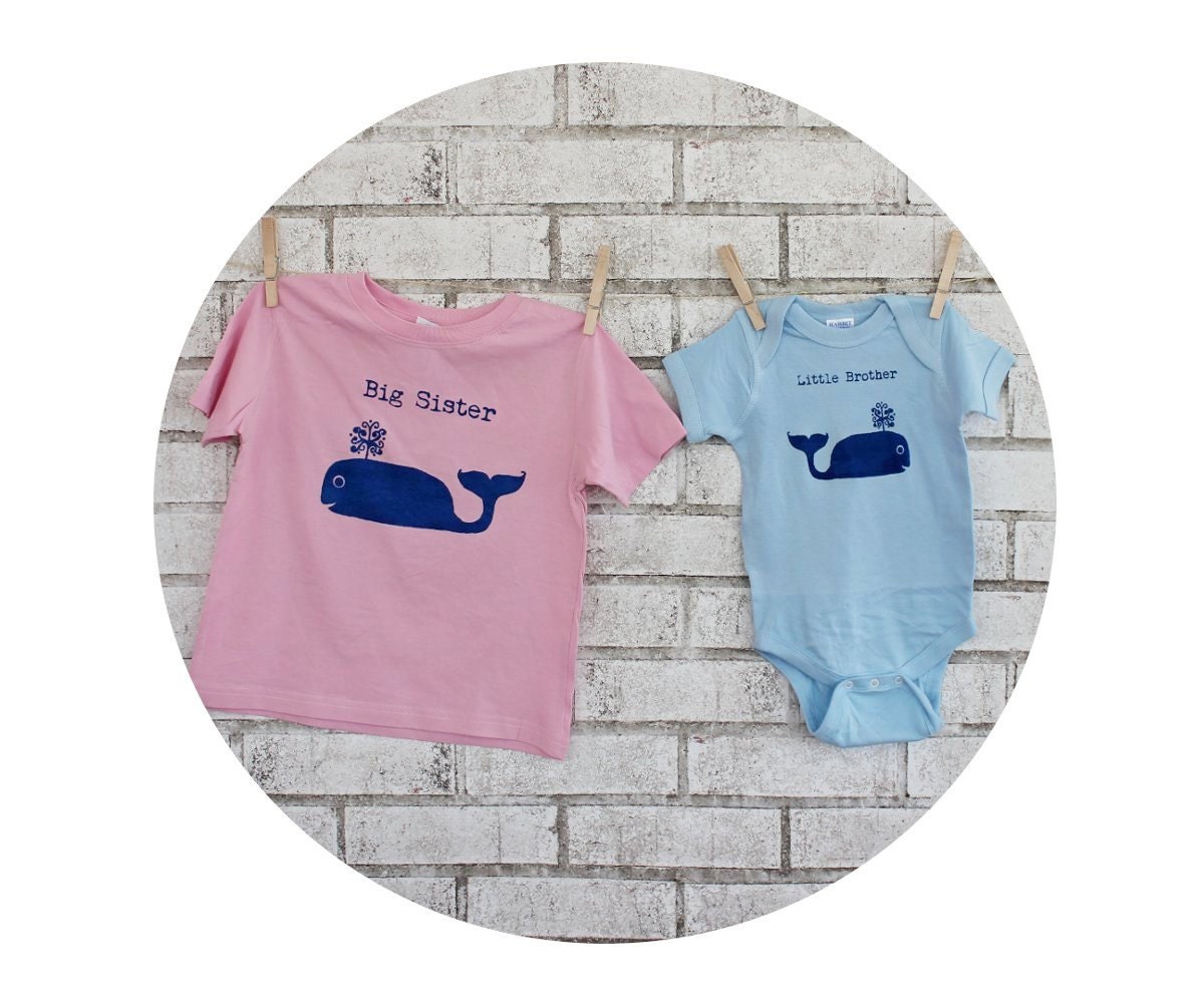 Big Sister Little Brother Whale Graphic Tee Shirt Set