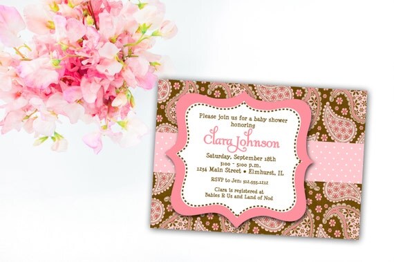 Baby Shower Invitation, Paisley Baby Shower Invitation, Paisley Invitation, Pink and Brown Invitation, Pink Paisley, Shower Invite, DIY Il_570xn