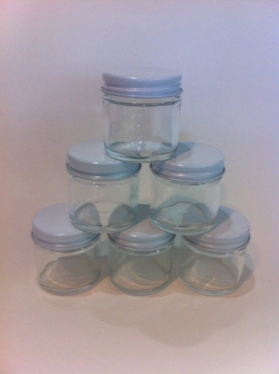 Items similar to Set of Six 1 or 2 Ounce Glass Jars with White Lids