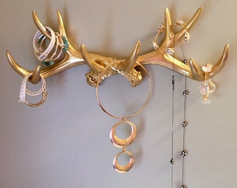 ONE DAY SALE faux deer antler rack jewelry organizer jewelry holder scarf organizer coat rack gold antlers antler wall decor gold antlers