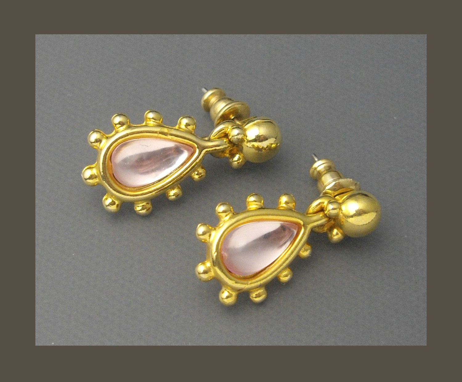 Vintage Anne Klein Earrings Pink Earrings Gold Earrings