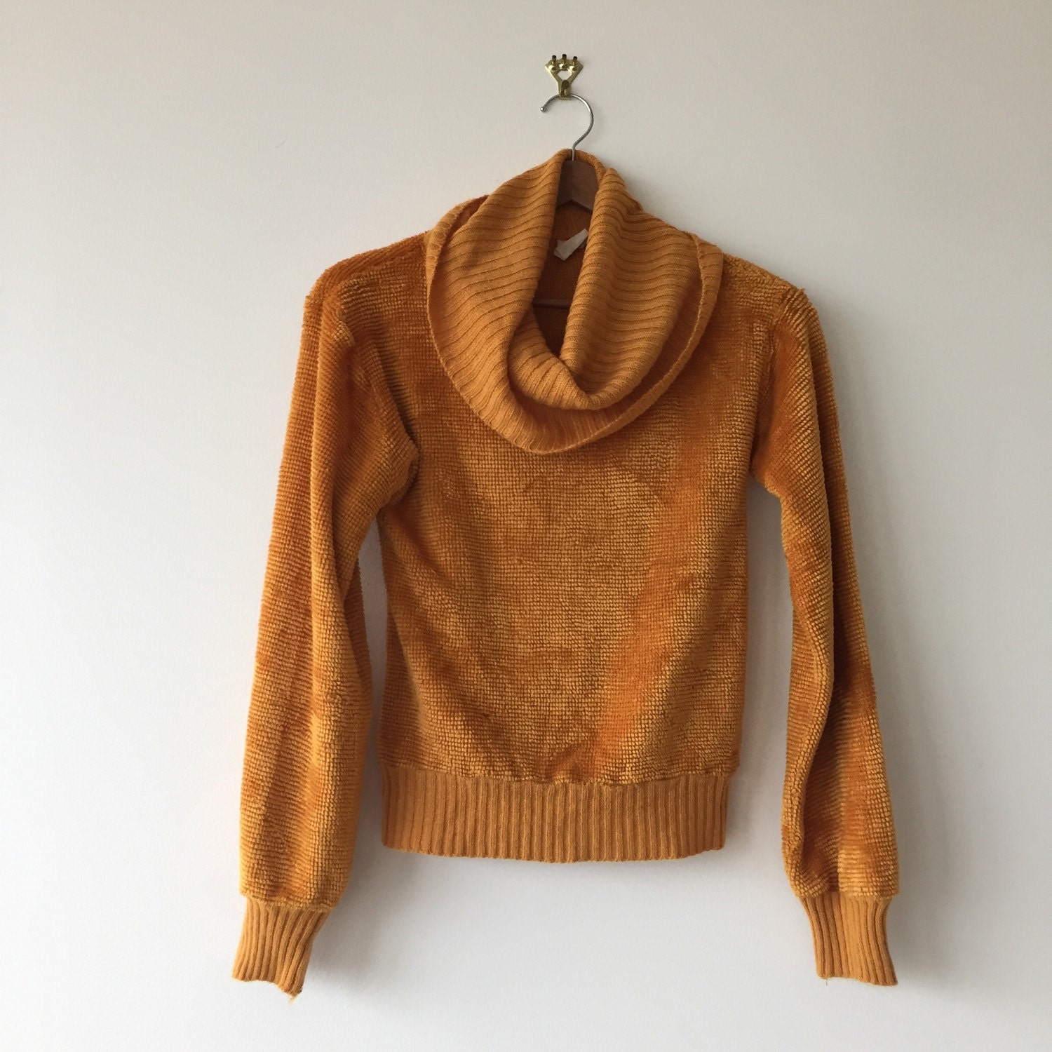 Marigold Yellow Velvet Sweater with Cow Neck circa by JADVWIGA