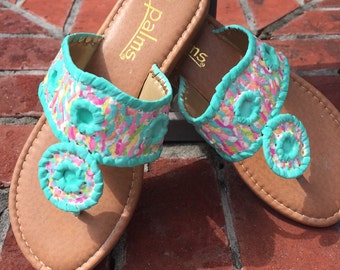 Hand Painted Sandals in the style of Jack Rogers with a Lilly