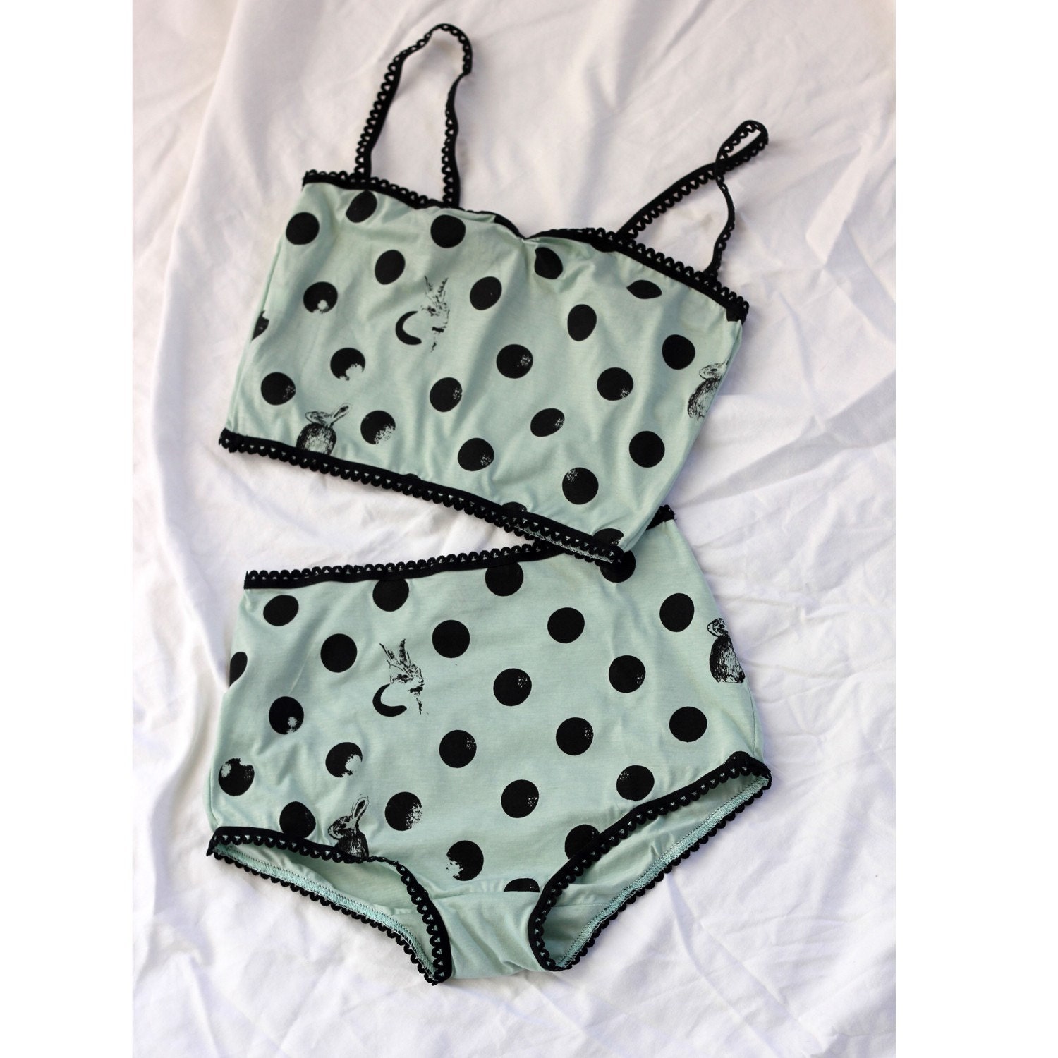 Mint green bra & panties set high waist mint panties and