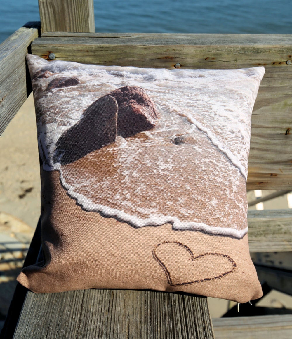 Beach Theme Pillow Cover SUMMER LOVE Heart in the by myBeachWishes