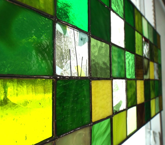 Green Stained Glass Panel Textured Art Glass Window Decor 0673