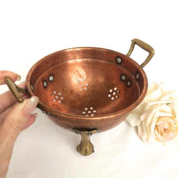 Small Vintage Copper Colander strainer with by EllasAtticVintage
