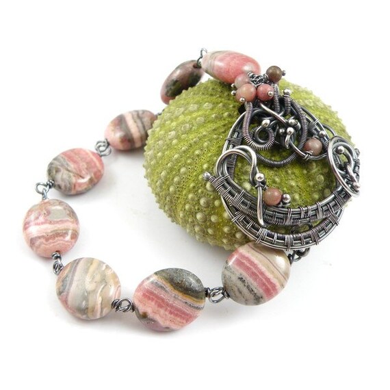 Wire wrapped bracelet gemstone bracelet sterling silver