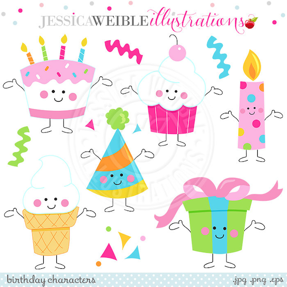 Birthday Characters Cute Digital Clipart Birthday Clip Art