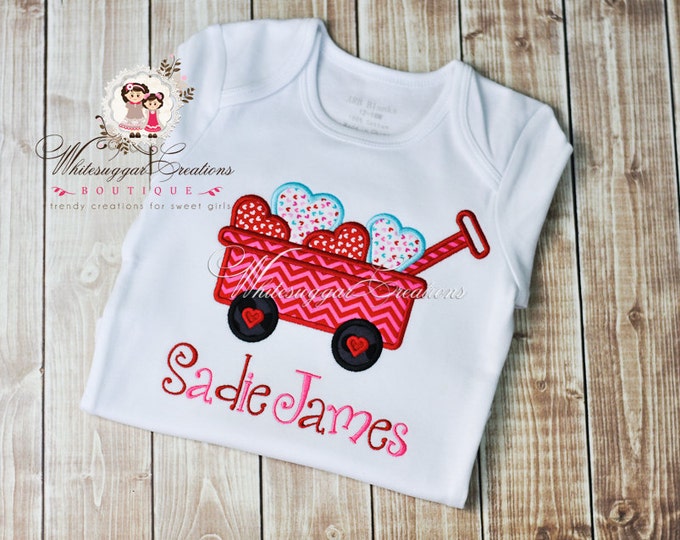 Girls Hearts Wagon Shirt - Baby Girl Wagon Shirt - Girls Custom Shirt - Girls Hearts Outfit - Baby Girl 1st Valentine's Outfit