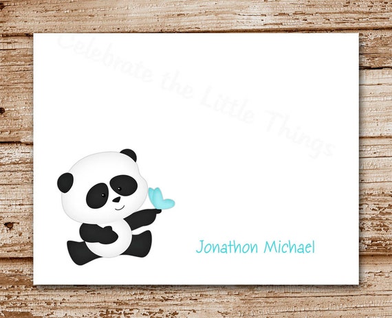 Set of 8 Panda Note Cards - Stationery - Panda Bear Cards - Blue Butterfly - Blank Cards - Note Cards, Notecards - Personalized Il_570xn
