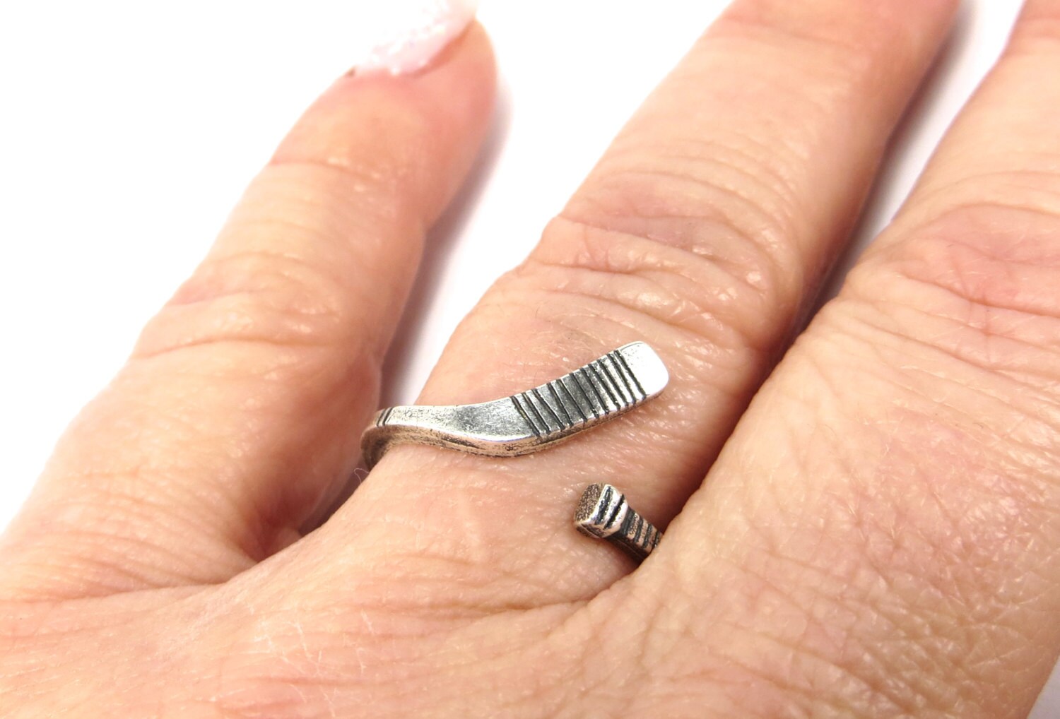 Hockey Stick Ring Sterling Silver Finish Adjustable Hockey