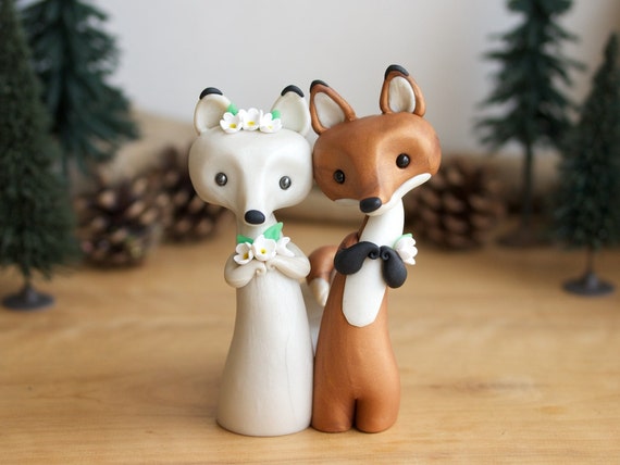 Fox Wedding Cake Topper Red Fox and Arctic Fox by BonjourPoupette