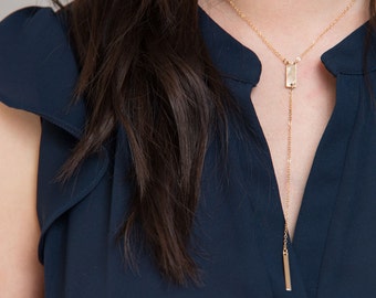 14K Gold Filled Bar Y Lariat Necklace, Gold Bar Y Necklace, Dainty Y Necklace, Sterling Silver, Gold Filled or Rose Gold Filled Lariat