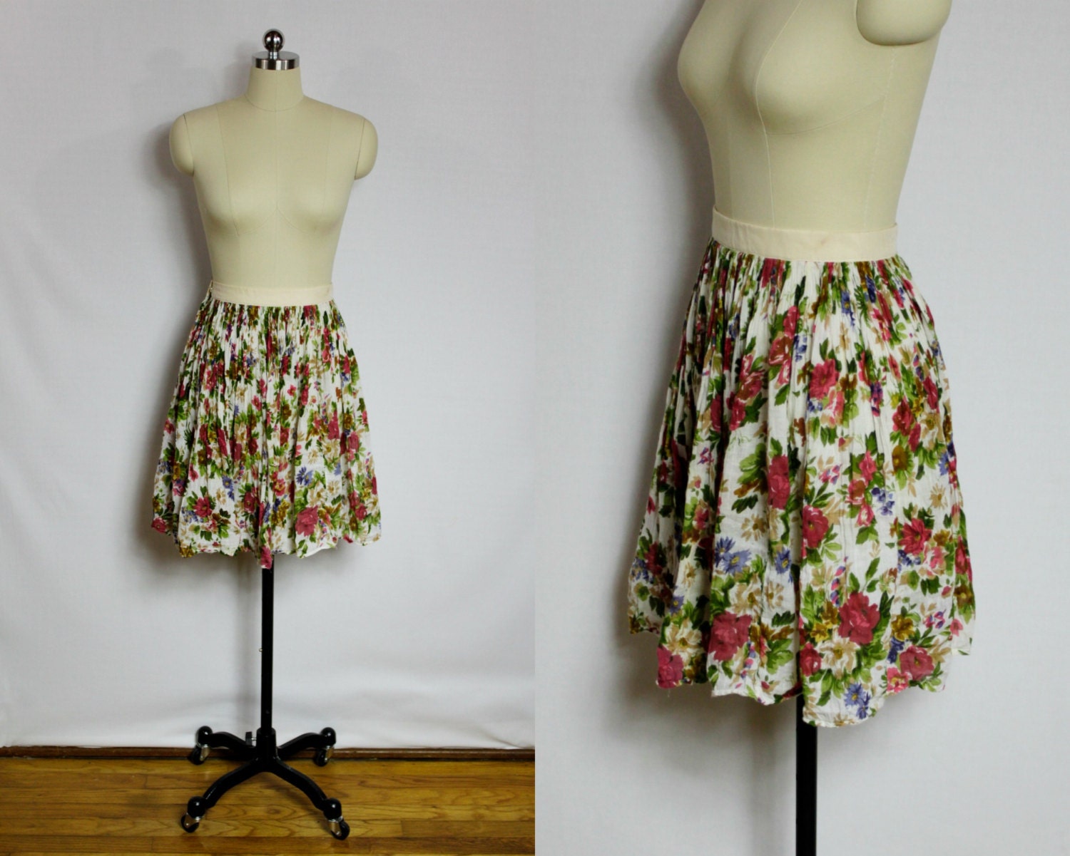SALE Vintage floral cotton gauze mini skirt by IndiumVintage