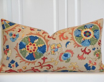 Beautiful Decorative Pillow Cover - Fits 12" x 22" - Suzani - Throw Pillow - Accent Pillow - Red - Blue - Olive Green