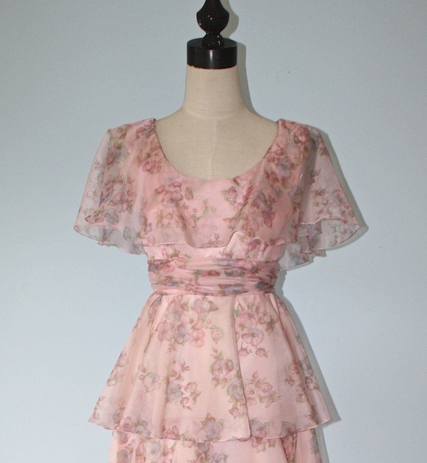 Vintage 1960s Tea Party Dress . 60s Easter Pink Floral Sheer