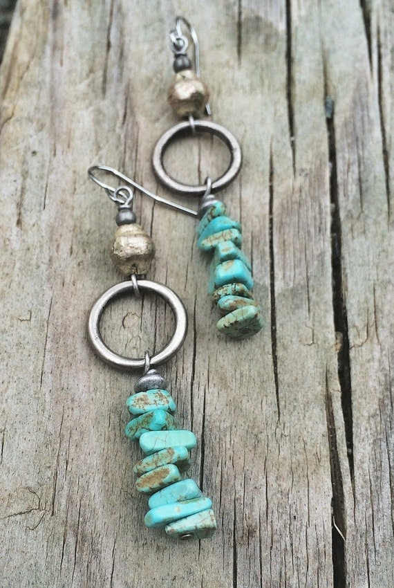 Turquoise Earrings Turquoise Jewelry Antiqued Silver