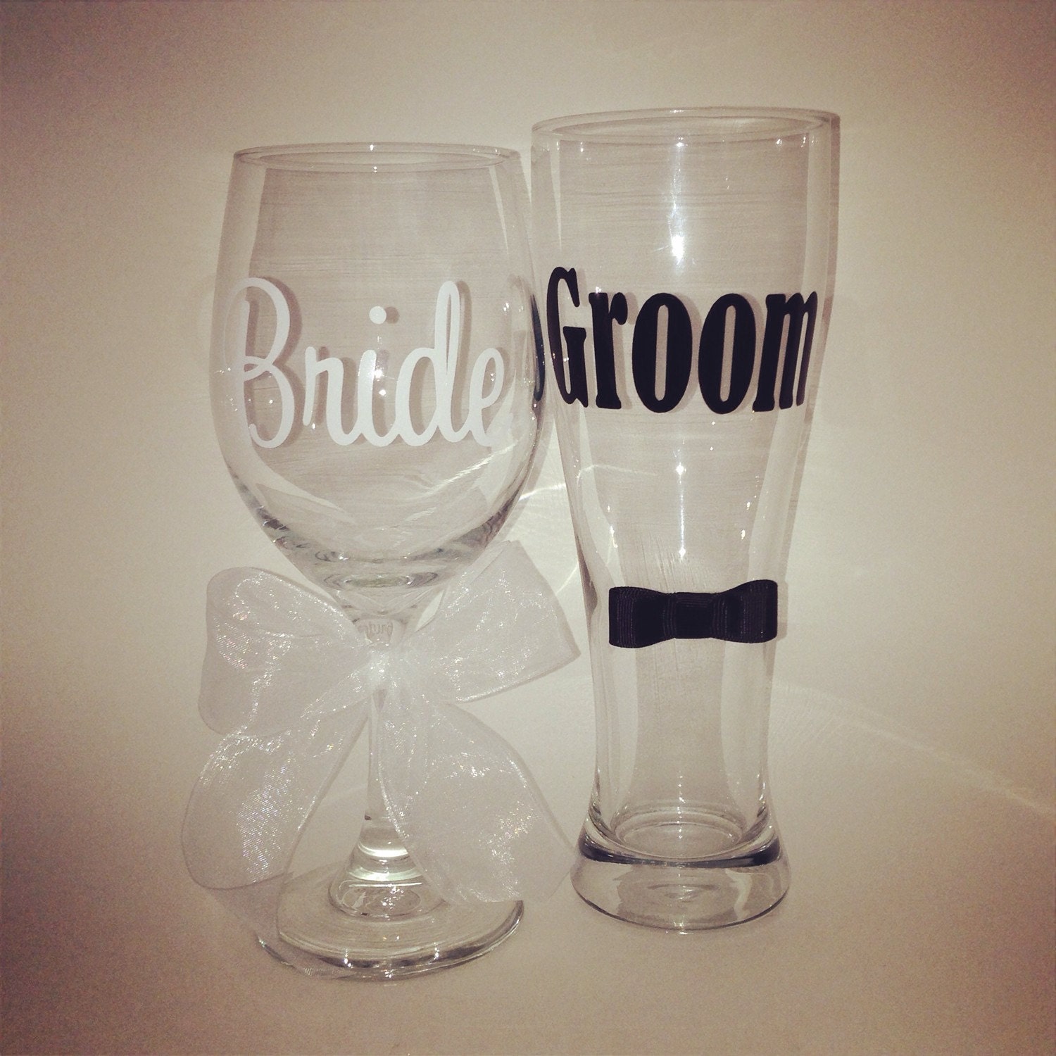 Bride and Groom Wine glass and Pilsner set Wedding gift toast
