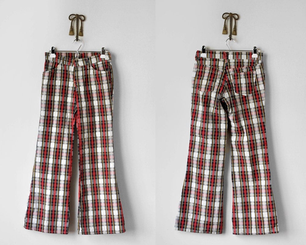 70's plaid pants. 1970 levi's. women's. bell