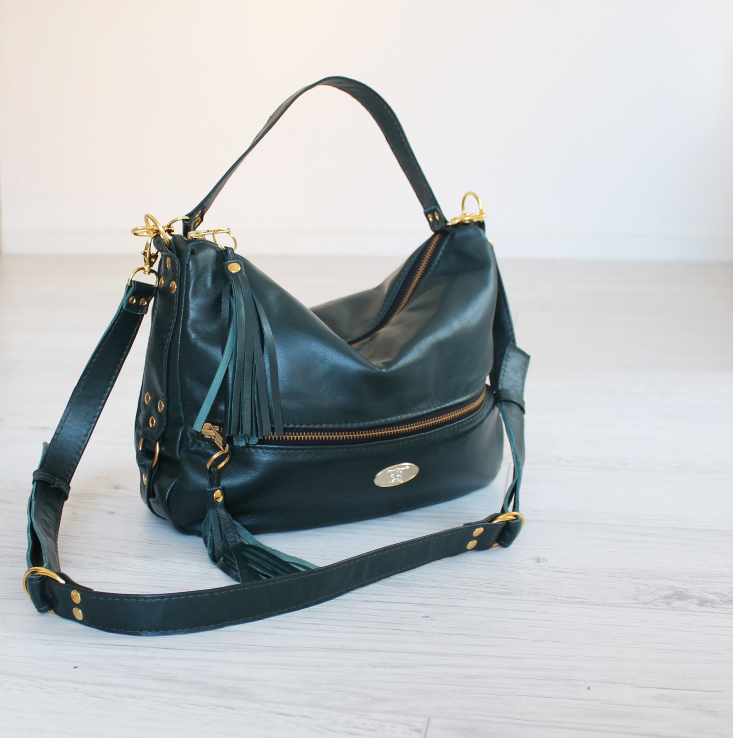 Dark Green Leather Hobo Bag. Forrest Green by RaquelGonzalez