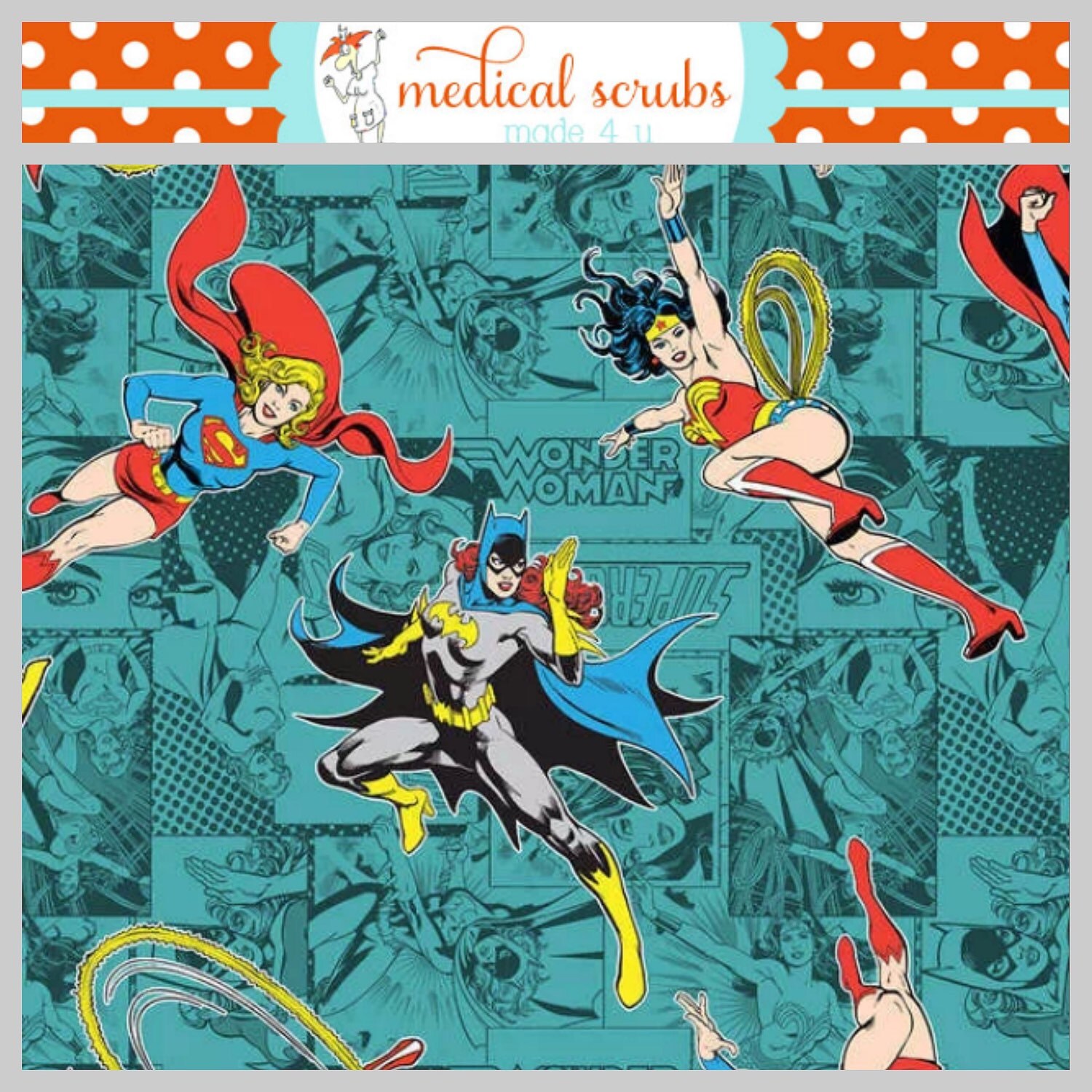 Wonder woman scrub top bat girl super hero medical scrub top