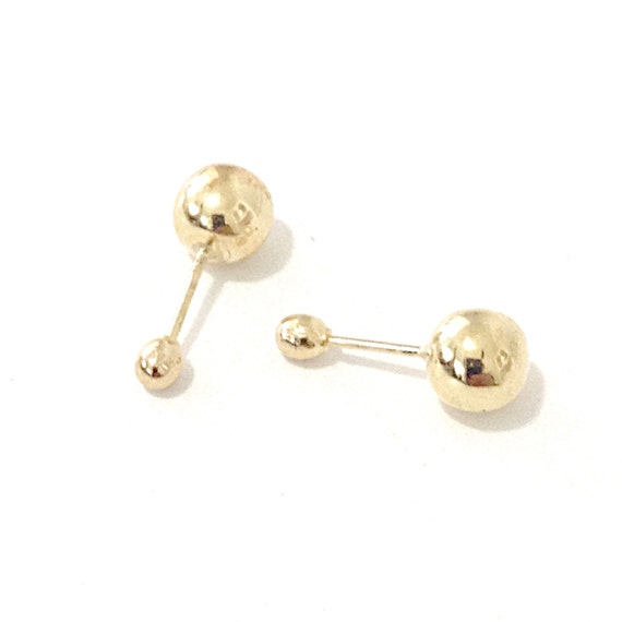 Solid 14k Gold Medium Barbell Stud Earrings by NanaBijou on Etsy