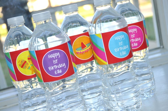 Fiesta Birthday Water Bottle Labels, 1st Birthday Water Bottle Labels, Fiesta Cinco De Mayo, Birthday Party Decorations - Set of 10 Il_570xn