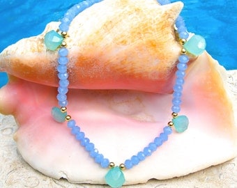 Aqua and Blue Chalcedony Stone Necklace