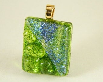 Green and Blue Dichroic Fused Glass Pendant