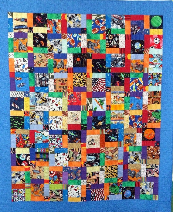 Boys Handmade Quilt Twin Size Patchwork Quilt Multi Color