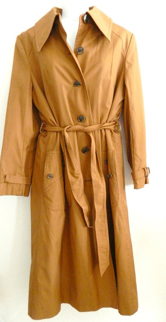 Vintage Women's size 12 Trench Coat brown flannel and