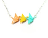 Unique Origami Crane Necklace  Peace Crane Triplet Necklace Color Choices