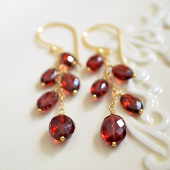 Real Garnet Earrings Gold Filled January Birthstone Earings