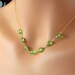 Peridot Necklace Gemstone AAA Genuine Semiprecious Stone Lime Green August Birthstone Ovals Wire Wrapped Gold Jewelry Complimentary Shipping