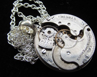 Steampunk Gorgeous Guilloche Engraved Watch Movement Necklace Pendant Z 53