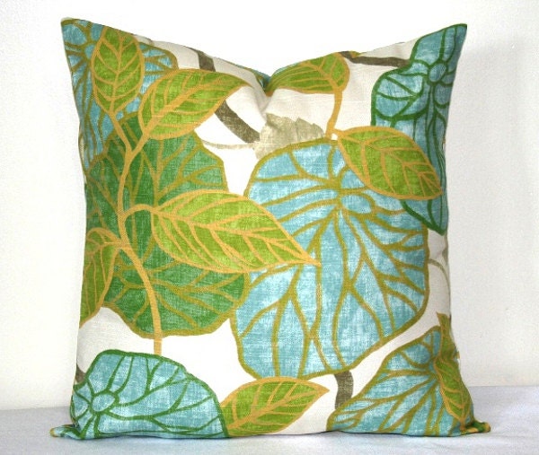 Lime Green and Turquoise Leaf Pillow 18x18 inch Robert Allen