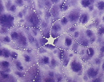 Purple Batik Retinal Ganglion - original watercolor of brain cell