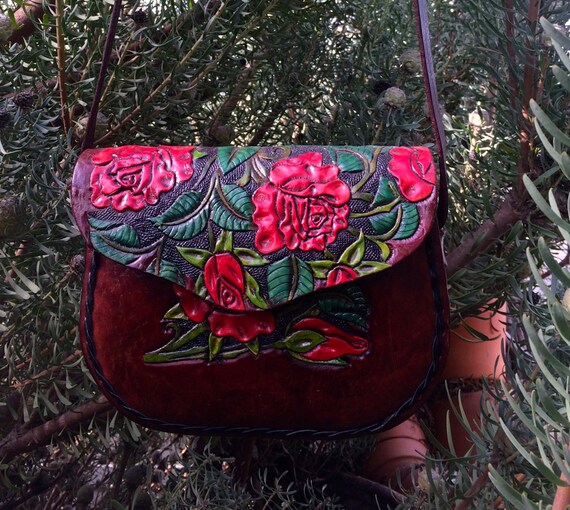 Women / Hip Bag purse / Leather / Custom / Red Rose / Hand