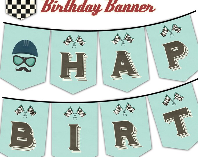 Retro Race Car Themed Birthday Banner v.2, Instant download, DIY, Print Your Own