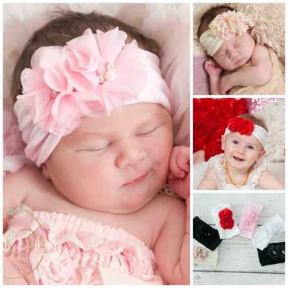 294 New baby headband white 488 Pink Baby Headband, White Baby headbands,Newborn headband, Baptism   