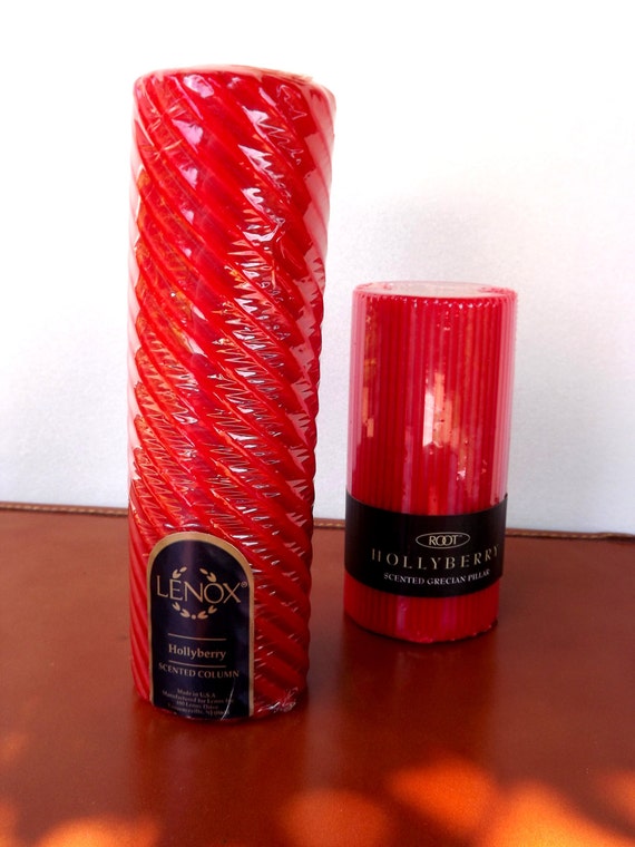 Large Red Candle 2 Thick Pillar Candles Scented Hollyberry