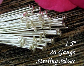 Sterling Silver Head Pins 26 gauge 1.5 inch 37mm Flat Beading Pins 100 pcs HP2