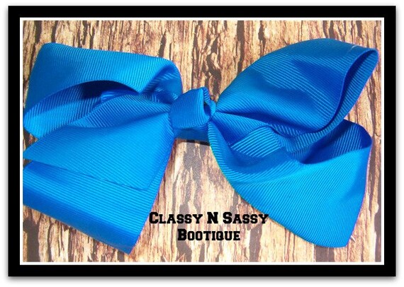 Large Blue Hair Bow - Velvet Bow with Pearl Embellishment - wide 4
